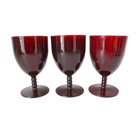 4 Royal Ruby Glasses Glass Stemware 1950's Vintage Anchor Hocking Barware - Picture 2 of 5